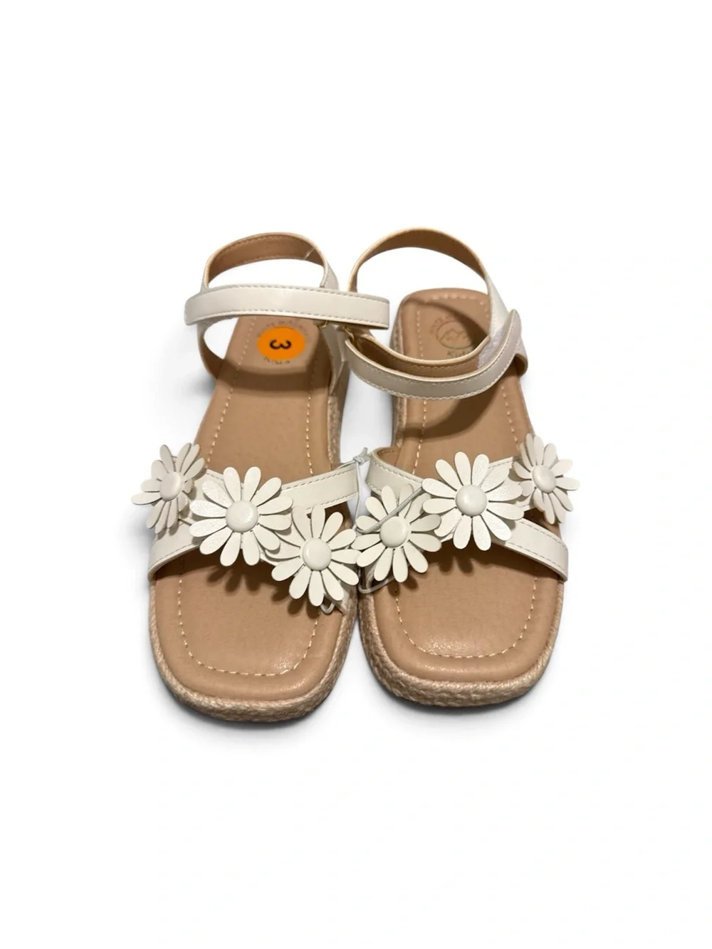 White Mountain Girls Cream Floral Strap Espadrille Sandals, size 3 new